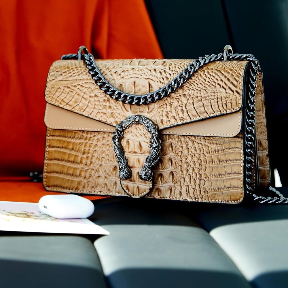 ⚡ Women's Brown Snake Vegan Leather Print Casual Satchel Crossbody Handbag